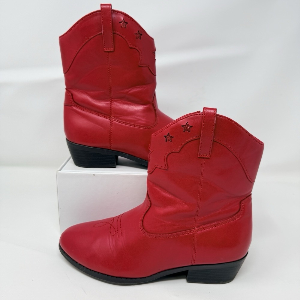 Gymboree Girls Cowboy Boots Size 2 Red Star Glitter Cowgirl Zipper Booties
